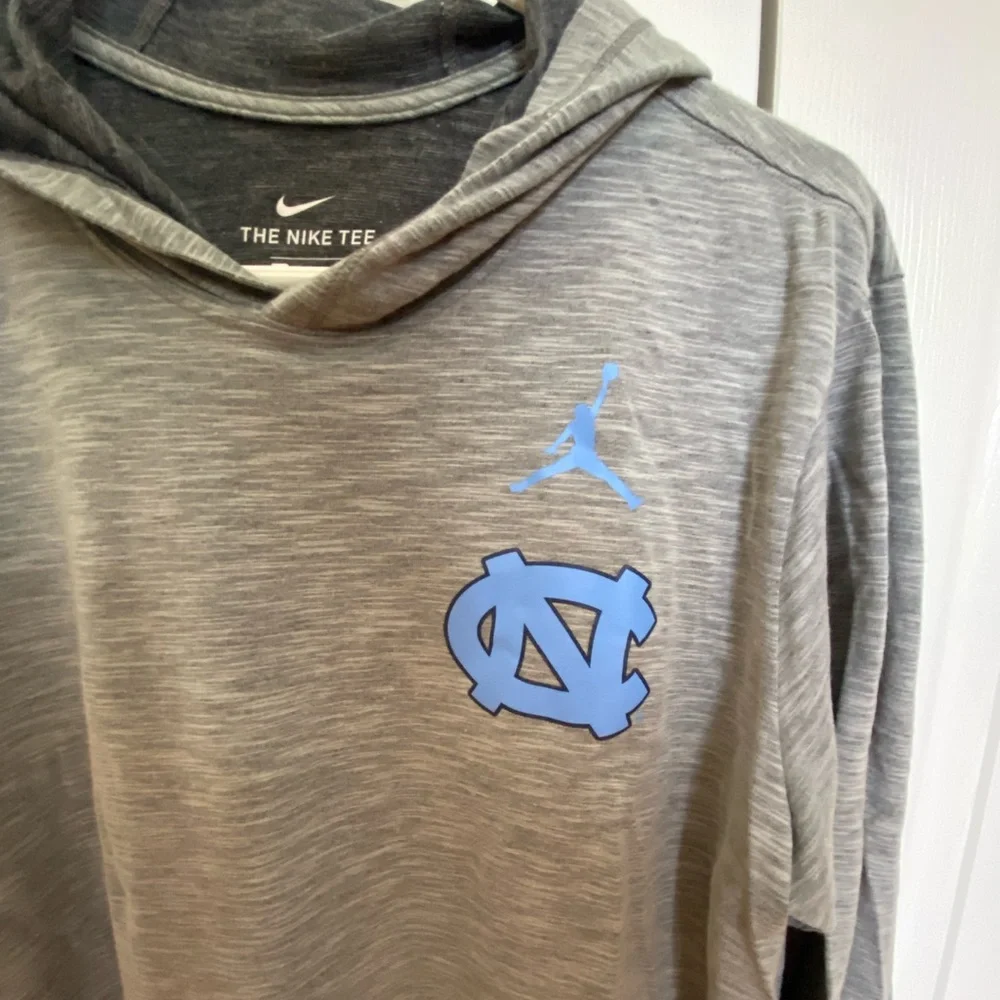 Jordan Gray Hooded Long Sleeve with Carolina Blue UNC Logo